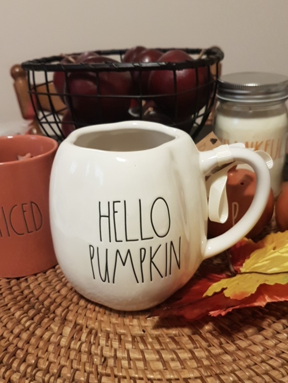 Hello Pumpkin White Ceramic Mugr - Fall Decorative Serving Vase